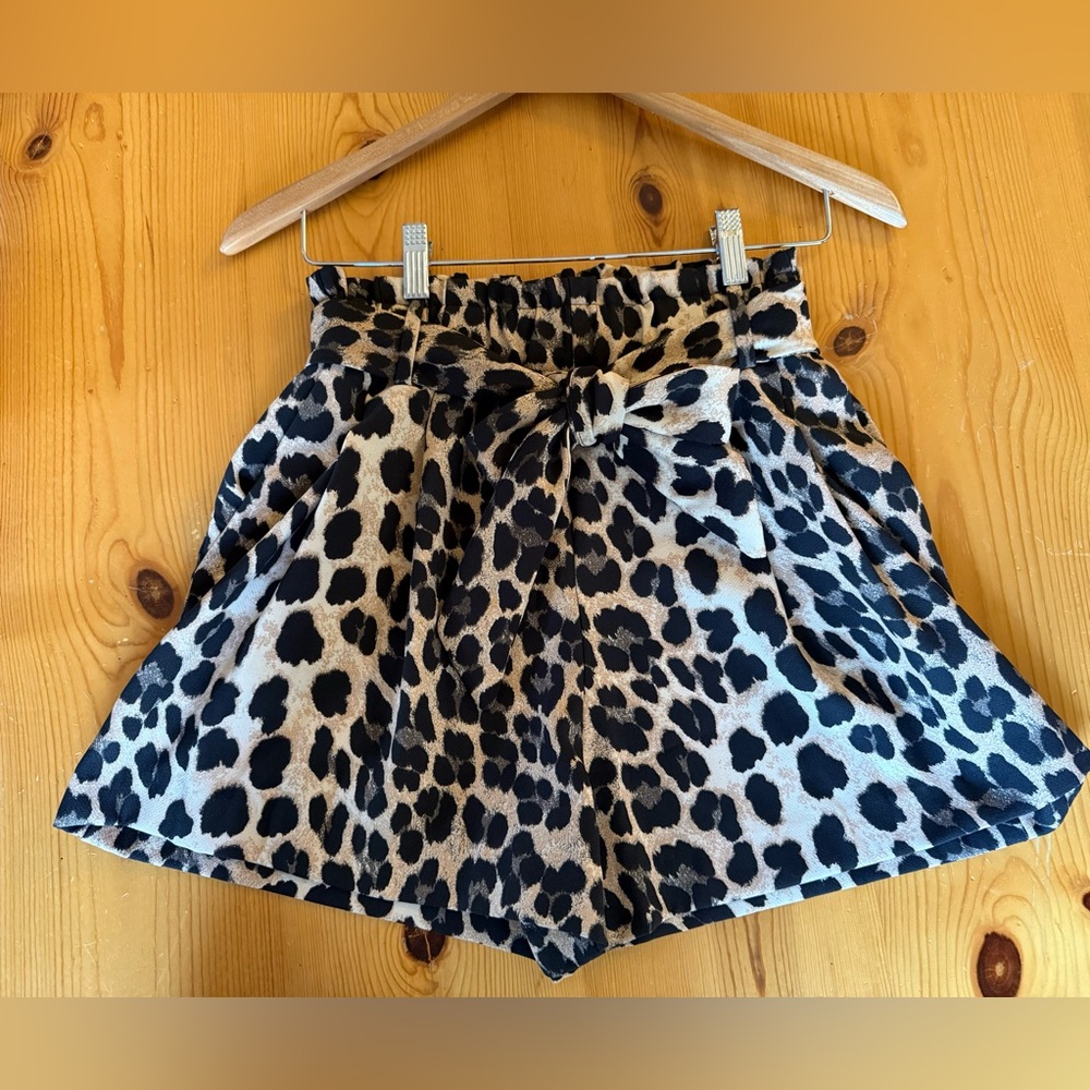 Zara High Waist Leopard Shorts Waist Tie Size XS